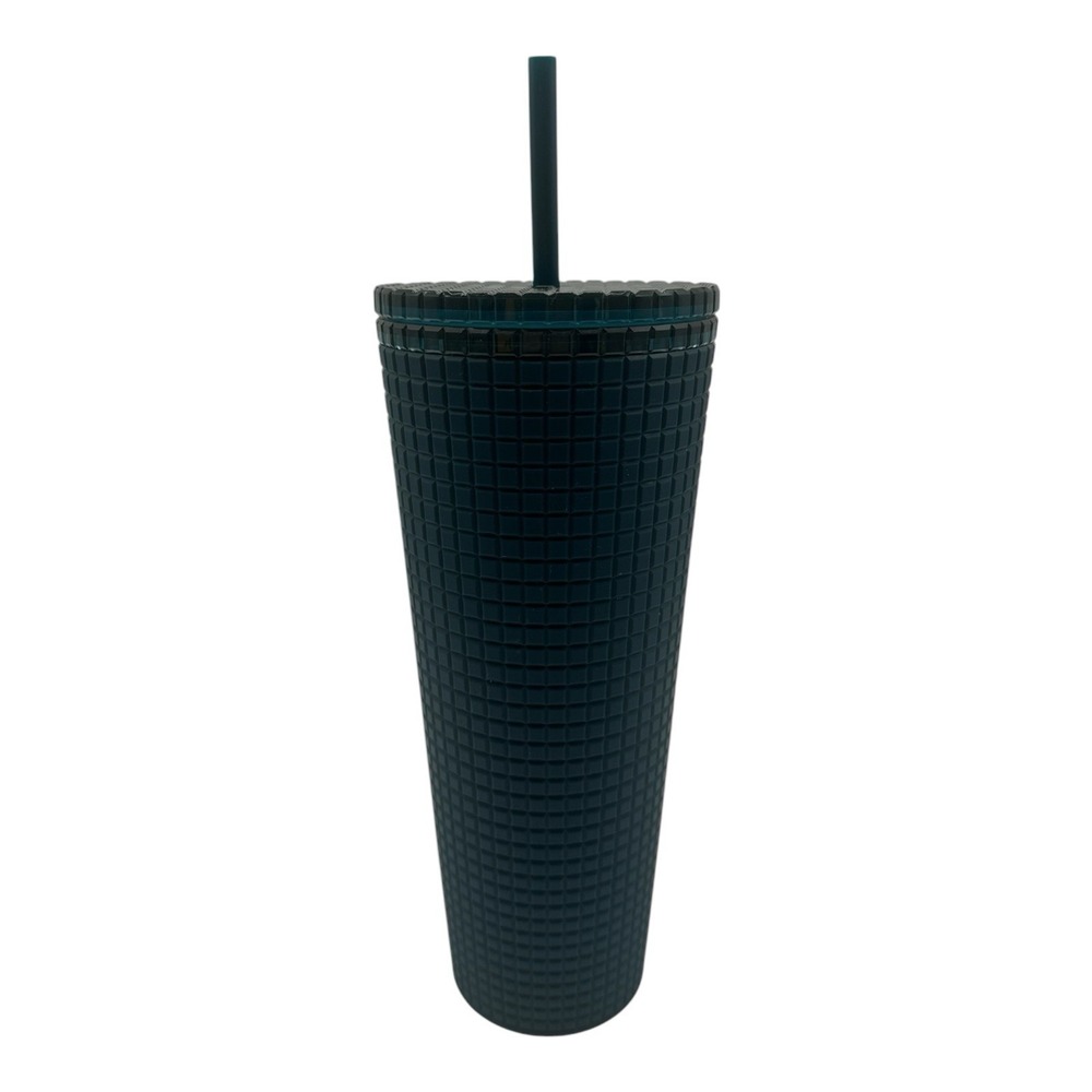 Starbucks Navy Blue Soft Touch Grid Tumbler Cold Cup Venti 24 oz Logo 2023 - Picture 4 of 5